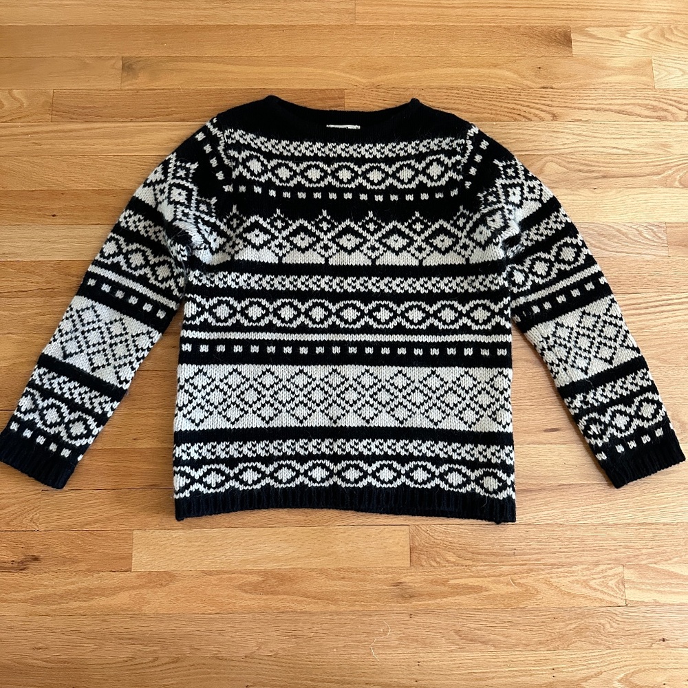 Eddie Bauer Lambswool Angora Rabbit Black and White Sweater Size Medium